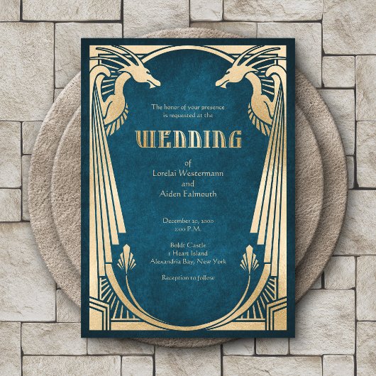 Dragon Fantasy Modern Deco Wedding Kaart