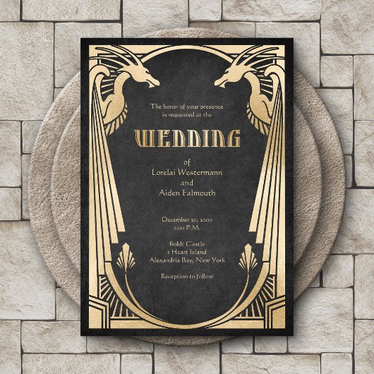 Dragon Fantasy Modern Deco Wedding Kaart