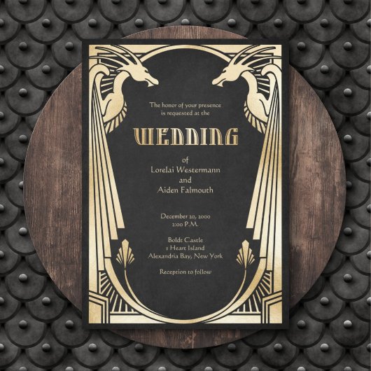 Dragon Fantasy Modern Deco Wedding Kaart