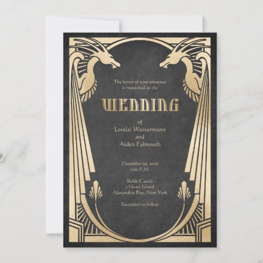 Dragon Fantasy Modern Deco Wedding Kaart (Voorkant)