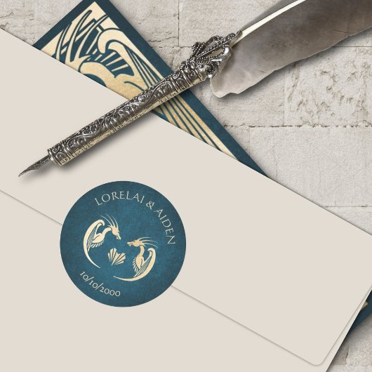Dragon Fantasy Modern Deco Wedding Ronde Sticker