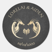 Dragon Fantasy Modern Deco Wedding Ronde Sticker (Voorkant)