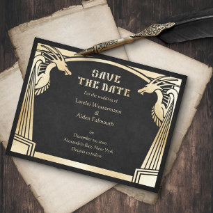 Dragon Fantasy Modern Deco Wedding Save The Date