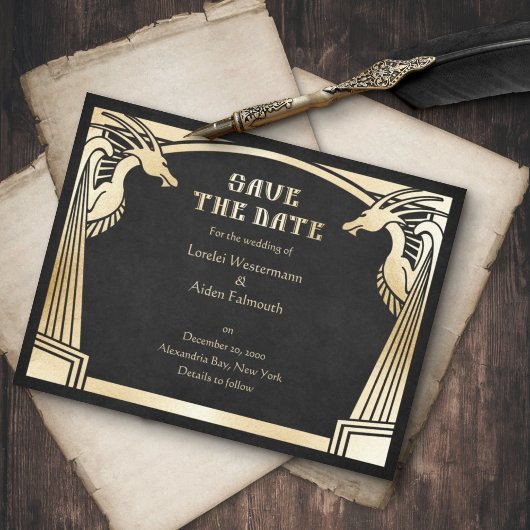 Dragon Fantasy Modern Deco Wedding Save The Date