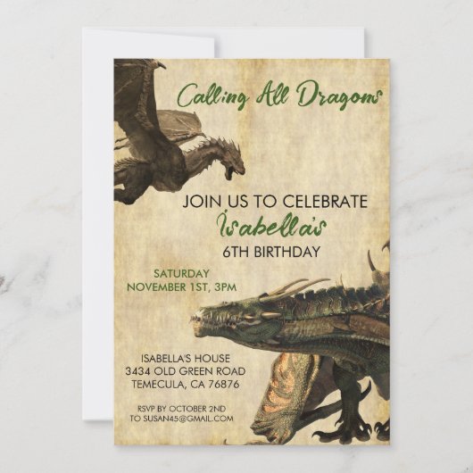 Dragon Fantasy Realistic Birthday Party Kaart (Voorkant)