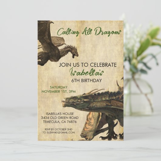 Dragon Fantasy Realistic Birthday Party Kaart (Staand voorkant)