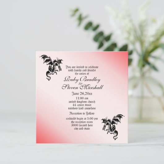 Dragon Fantasy Rode bruiloft uitnodiging (Staand voorkant)