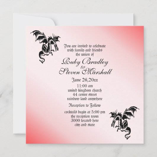 Dragon Fantasy Rode bruiloft uitnodiging (Voorkant)