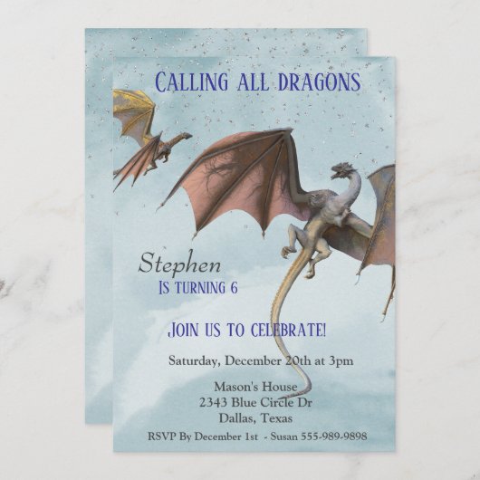 Dragon Fantasy Serpent Birthday Party Child Kaart (Voorkant / Achterkant)