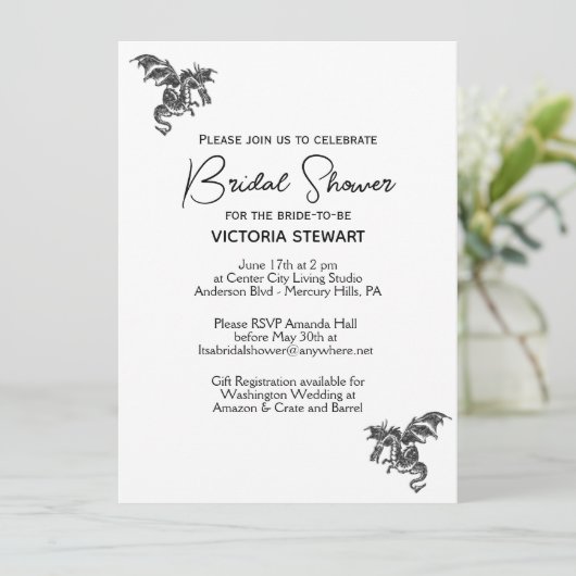 Dragon Fantasy White Vrijgezellenfeest Kaart (Staand voorkant)