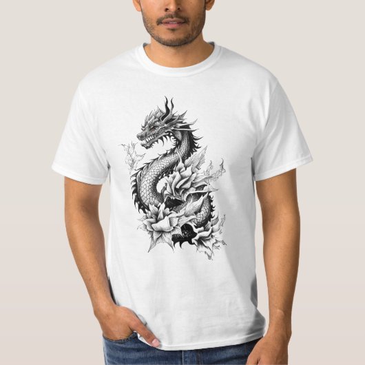 Dragon Fantasy Wild Animal Illustration Art Tattoo T-shirt (Voorkant)