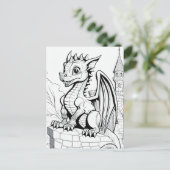 Dragon Fantasy Zwart en Wit Kleurboek Stijl Briefkaart (Staand voorkant)