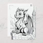 Dragon Fantasy Zwart en Wit Kleurboek Stijl Briefkaart (Voorkant / Achterkant)