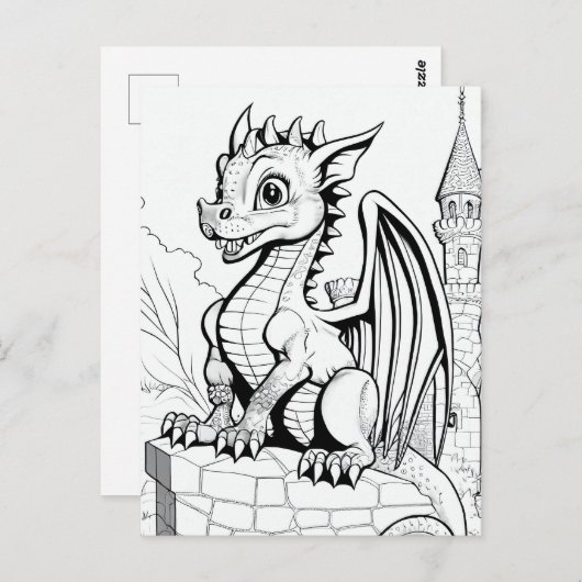 Dragon Fantasy Zwart en Wit Kleurboek Stijl Briefkaart (Voorkant / Achterkant)
