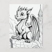 Dragon Fantasy Zwart en Wit Kleurboek Stijl Briefkaart (Voorkant)
