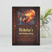 Dragon Fire Boys Fantasy Birthday Invitation Kaart (Staand voorkant)