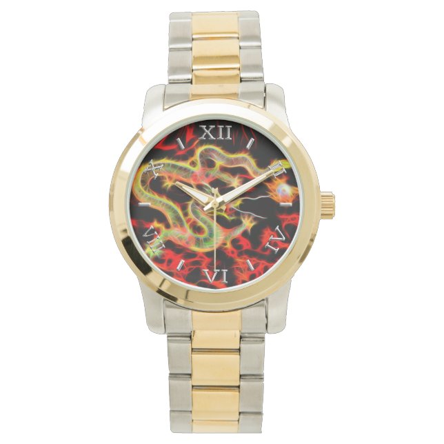 Dragon Fire decor op Lucky Energy Dial Horloge (Voorkant)