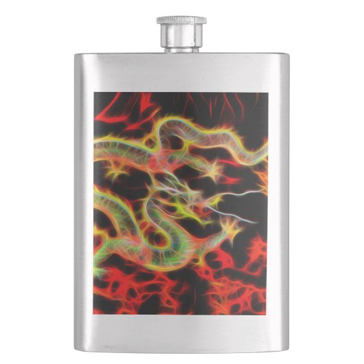 Dragon Fire decor op Lucky Energy Heupfles (Voorkant)