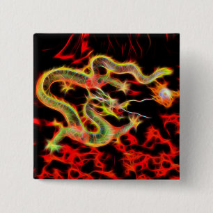 Dragon Fire decor op Lucky Energy Vierkante Button 5,1 Cm