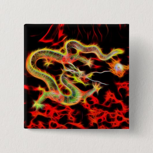 Dragon Fire decor op Lucky Energy Vierkante Button 5,1 Cm (Voorkant)