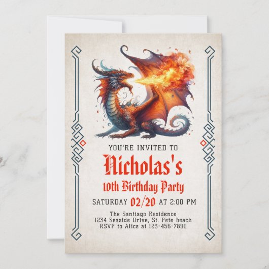 Dragon Fire Fantasy Uitnodiging voor verjaardag (Voorkant)