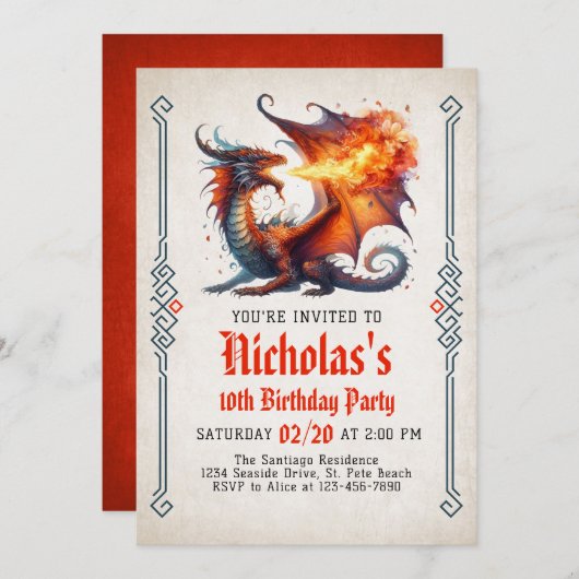 Dragon Fire Fantasy Uitnodiging voor verjaardag (Voorkant / Achterkant)
