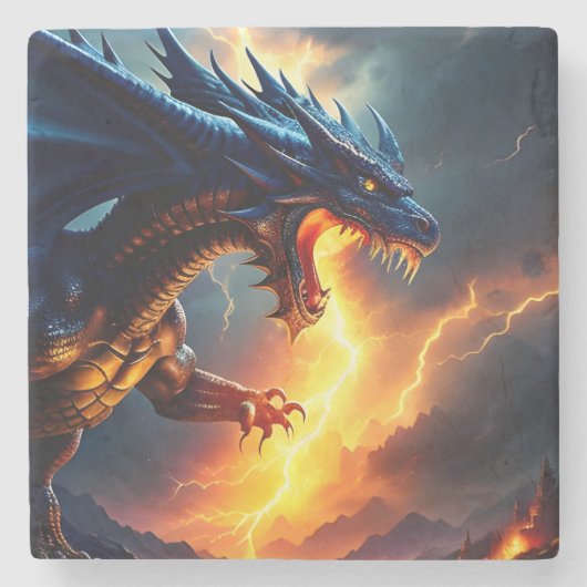Dragon Fire Lightning Fight 2 Stenen Onderzetter (Voorkant)