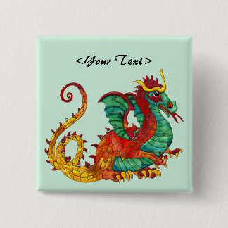 Dragon Fire Vierkante Button 5,1 Cm