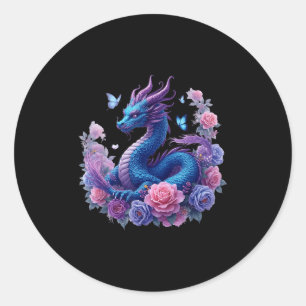 Dragon Flowers Mooie Kunst Kleurrijke Grafiek Ronde Sticker