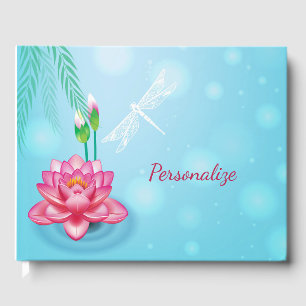 Dragon Fly Pink Lotus Flower Personalized Gastenboek