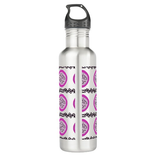 Dragon Fruit Paars Doodles Monogram Waterfles (Achterkant)