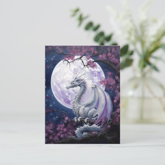 Dragon Full Moon Paars Fantasy Art Briefkaart (Staand voorkant)