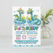 Dragon Fun Pool Party Uitnodiging voor verjaardag (Staand voorkant)