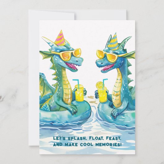 Dragon Fun Pool Party Uitnodiging voor verjaardag (Achterkant)