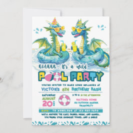 Dragon Fun Pool Party Uitnodiging voor verjaardag