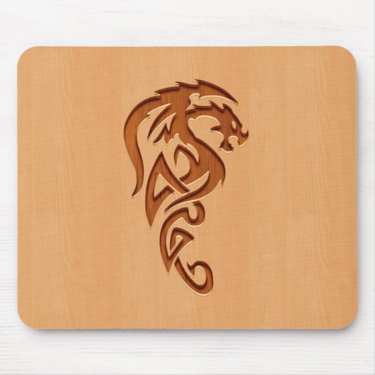Dragon gegraveerd op houteffect muismat (Voorkant)