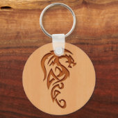 Dragon gegraveerd op houteffect sleutelhanger (Voorkant)