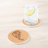 Dragon gegraveerd op houteffect zandsteen onderzetter (Zijkant)