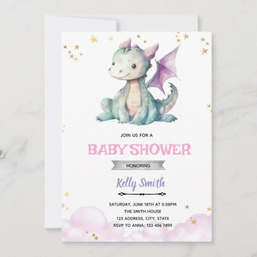 Dragon Girl baby shower uitnodiging (Voorkant)