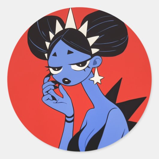 Dragon Girl Ronde Sticker (Voorkant)