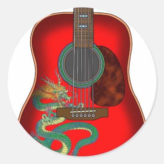 Dragon gitaar kleur ronde sticker (Voorkant)