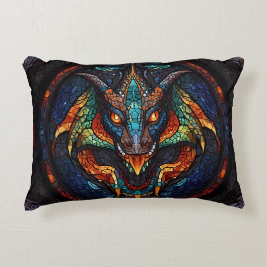 Dragon Glas in lood Mozaïek Ontwerp Accent Kussen (Voorkant)