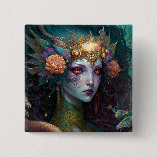 Dragon Goddess Queen Fantasy Art Vierkante Button 5,1 Cm (Voorkant)