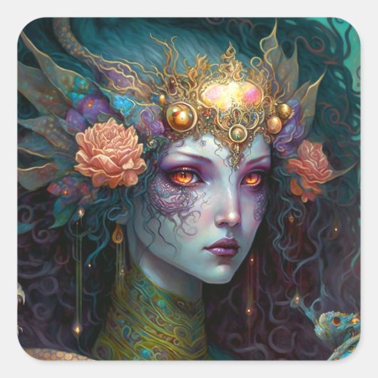 Dragon Goddess Queen Fantasy Art Vierkante Sticker (Voorkant)