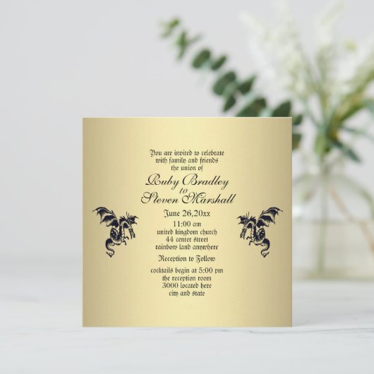 Dragon Gold Wedding Uitnodiging (Staand voorkant)