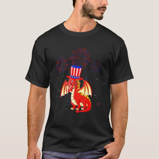 Dragon Graphic Red White Blue Fireworks Decor 4th T-shirt (Voorkant)