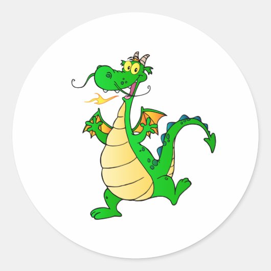 Dragon Green Happy Fantasy Fictie Tekening Cartoon Ronde Sticker (Voorkant)