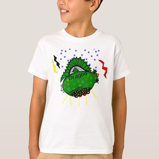 Dragon Green ruimteschip sterren bliksemschichten T-shirt (Voorkant)