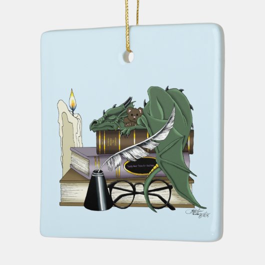 Dragon Green Sleeping Books Keramisch Ornament (Links)