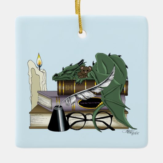 Dragon Green Sleeping Books Keramisch Ornament (Voorkant)